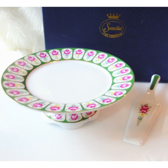 NEW Sorrel English Rose CAKE PLATTER STAND & SERVER Porcelain Pedestal Roses BOX - Picture 10 of 10